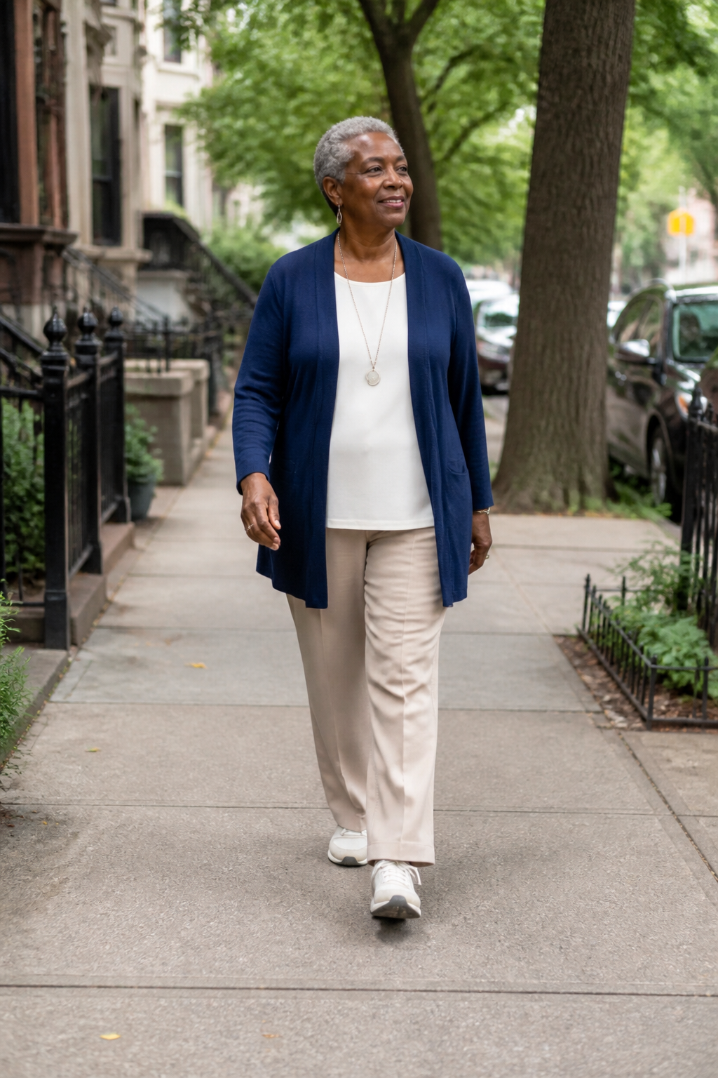 Older woman walking outdoors, staying active as part of a hip bursitis recovery plan
