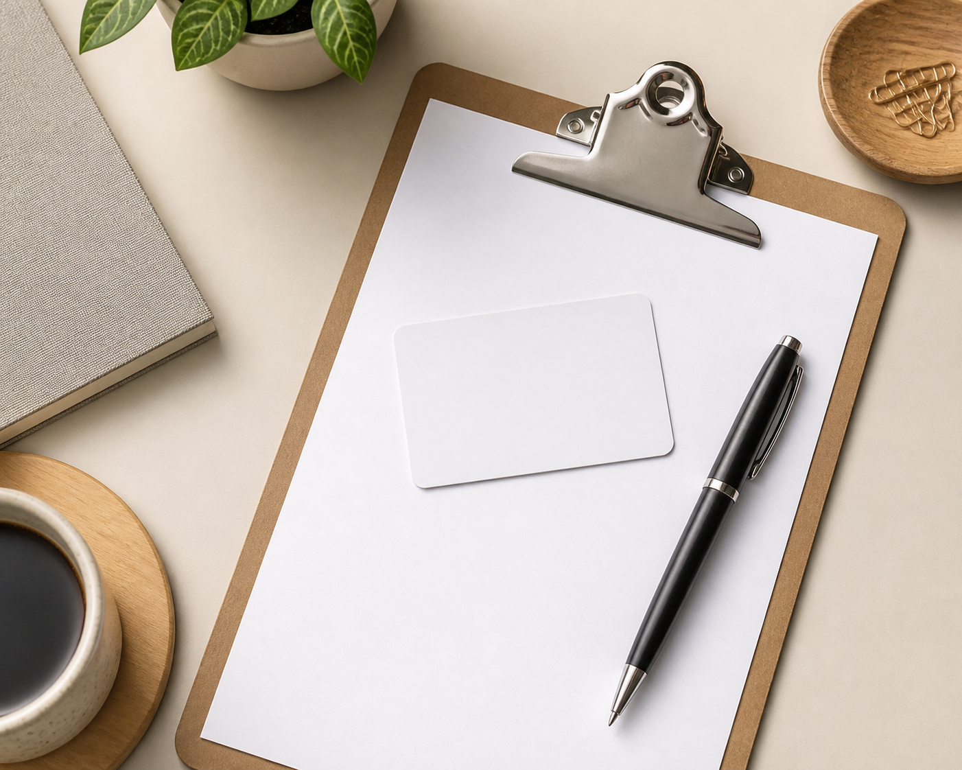 Blank clipboard, pen, and card mockup representing a treatment cost estimate paperwork
